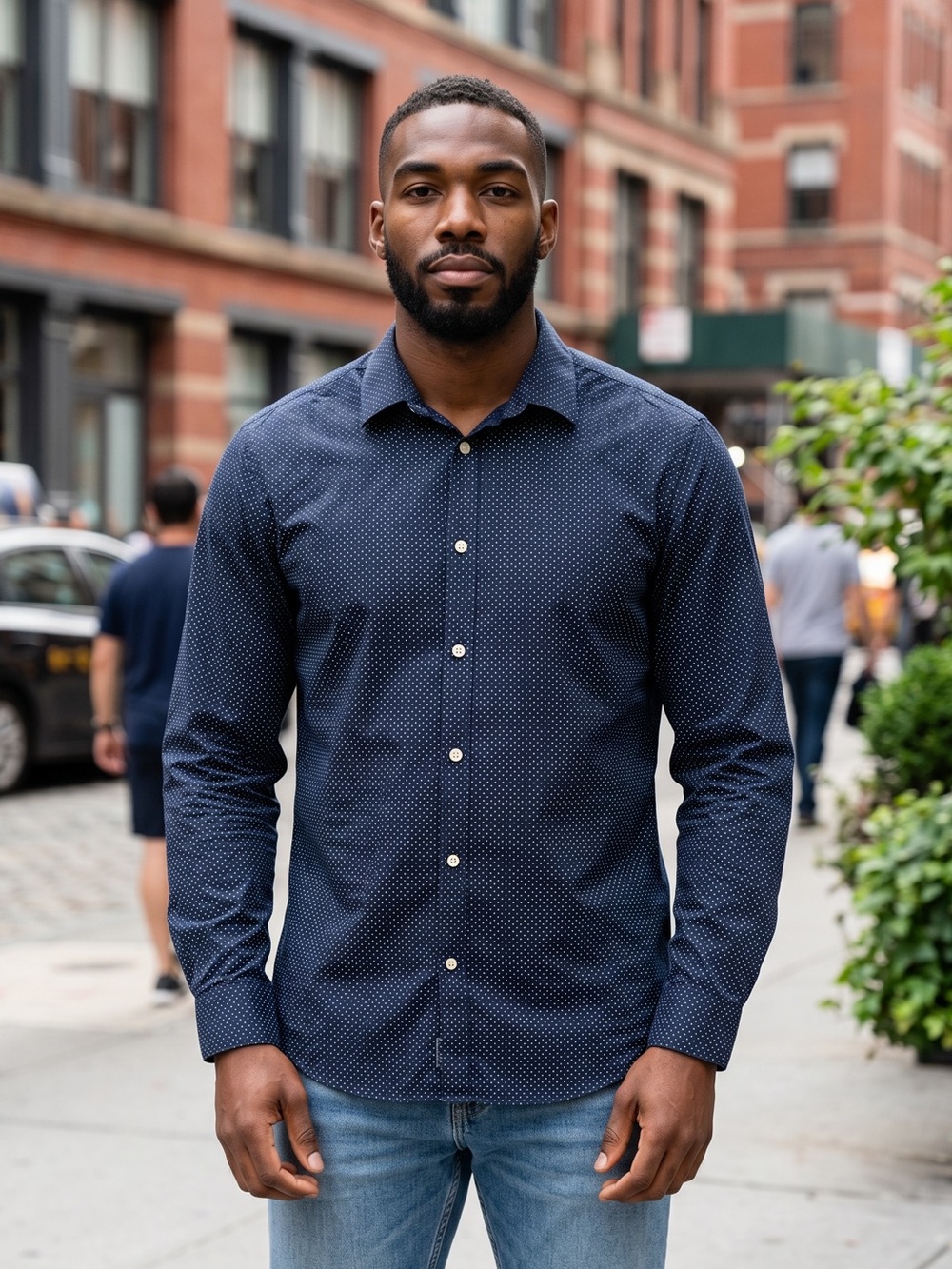 H&M Men's 2 Pack Navy Microdot Button-Down Slim Fit Shirt & Dark Burgundy - Picture 1 of 8